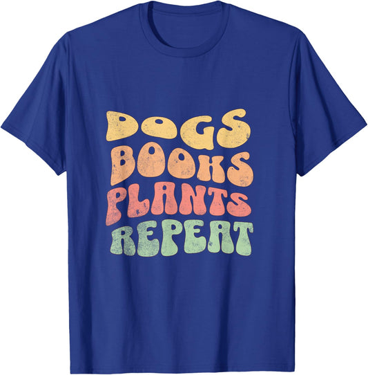 Colorful Dogs Books Plants Repeat T-Shirt - T-Shirt | Royal
