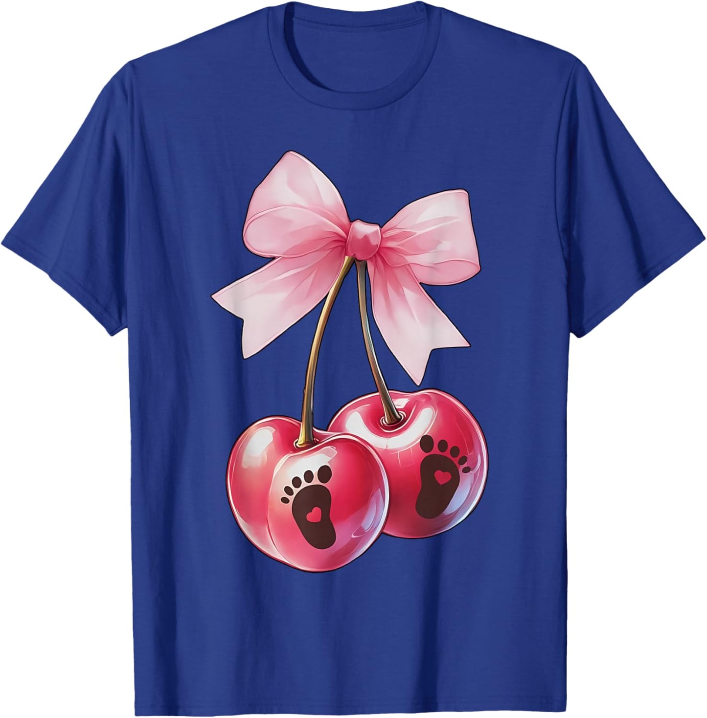Coquette Cherry Bow With Baby Foot Pregnancy Reveal New Mom T-Shirt - T-Shirt | Royal