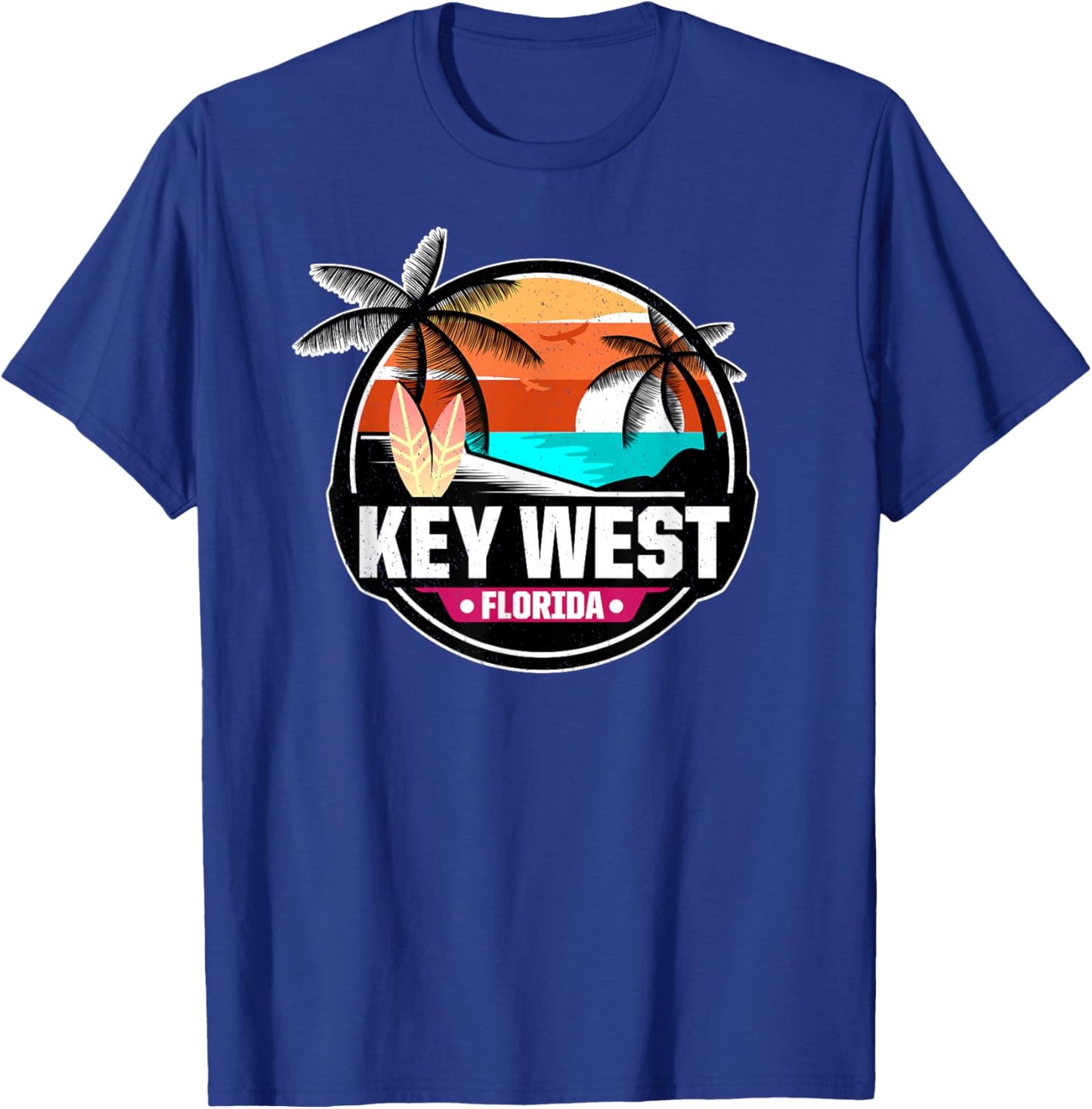 Key West Florida Beach Palm Trees Summer Vacation Surfing T-Shirt - T-Shirt | Royal