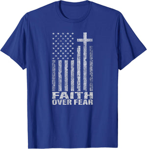 Faith Over Fear Cool Christian Flag Cross Women Kids Short Sleeve T-Shirt - T-Shirt | Royal