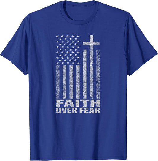 Faith Over Fear Cool Christian Flag Cross Women Kids Short Sleeve T-Shirt - T-Shirt | Royal
