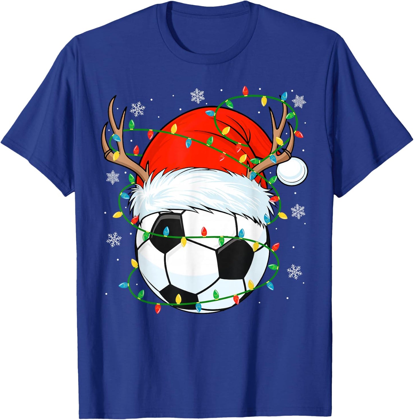 Santa Soccer Ball Xmas Lights Christmas Soccer Player T-Shirt - T-Shirt | Royal