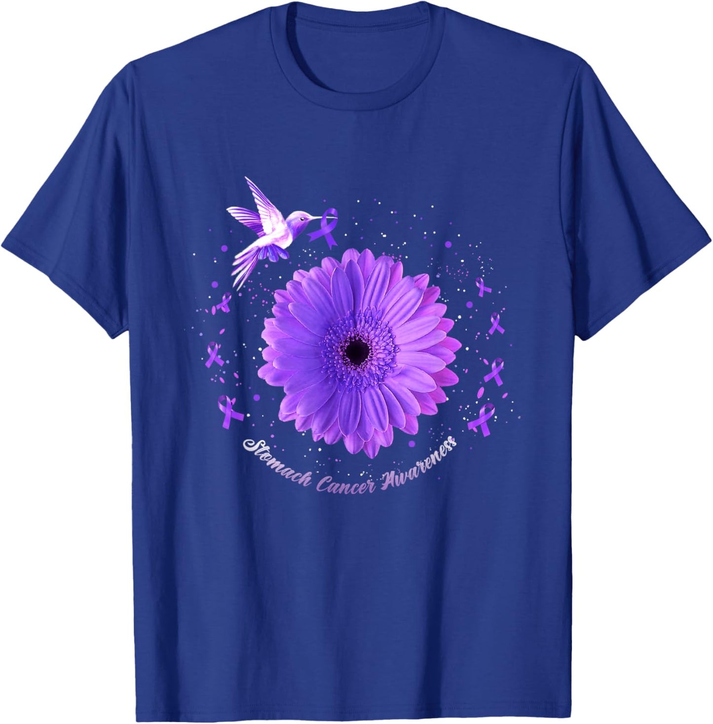 Hummingbird Periwinkle Sunflower Stomach Cancer Awareness T-Shirt - T-Shirt | Royal
