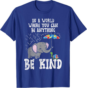 In A World Be Kind Cute Elephant Turtle Umbrella Autism Gift T-Shirt - T-Shirt | Royal