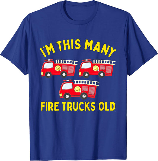 Kids Fire Truck 3rd Birthday Boy Toddler Firefighter 3 Three T-Shirt - T-Shirt | Royal