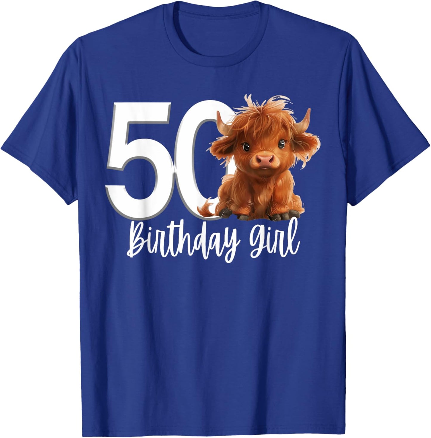 50th Birthday Highland Cow Party Women Gen X Mom Fifty 50 T-Shirt - T-Shirt | Royal