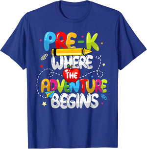 Pre-K Where The Adventure Begins Back To School Teacher Women Kids T-Shirt - T-Shirt | Royal