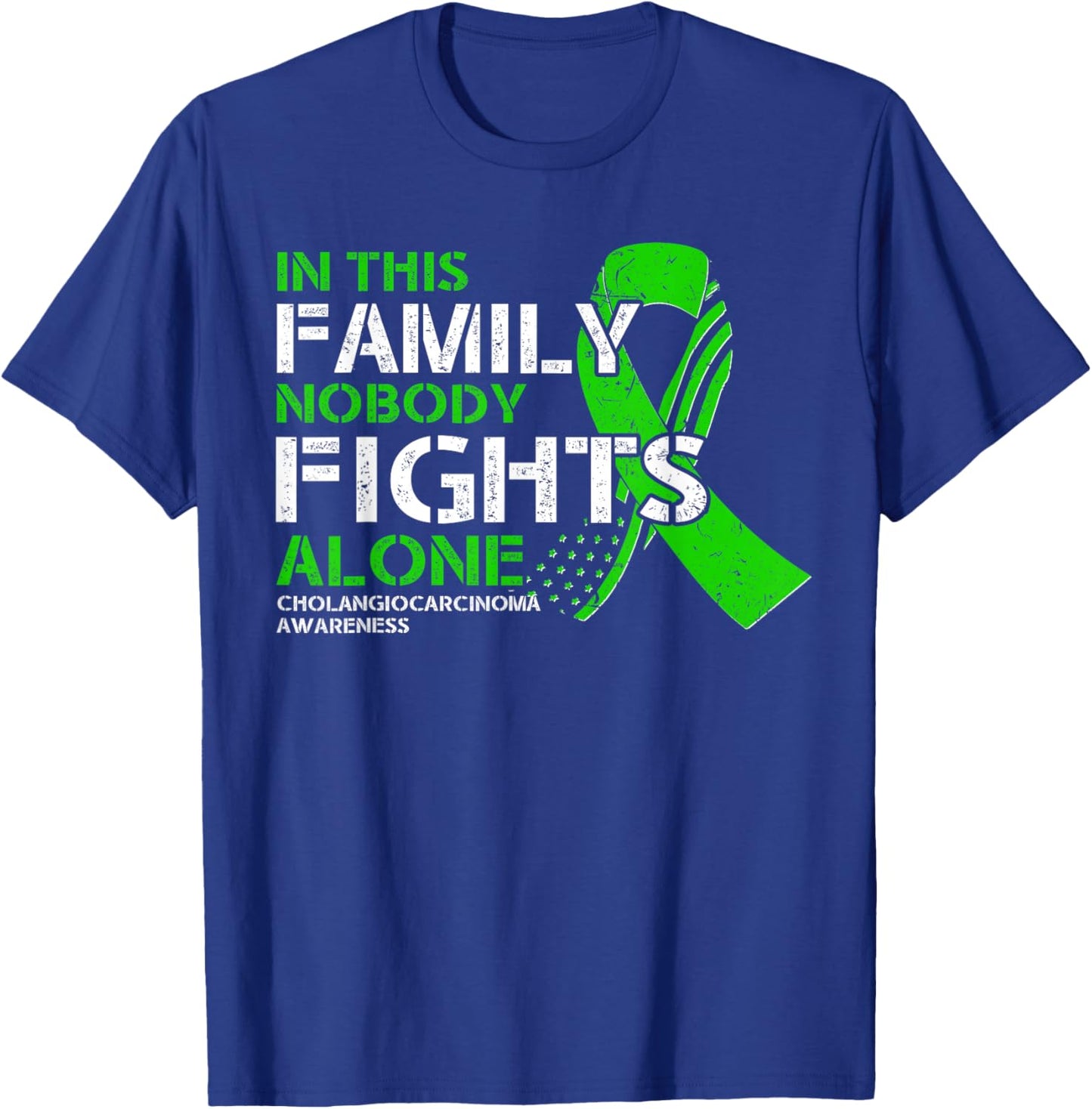Cholangiocarcinoma Awareness - American Flag Green Ribbon T-Shirt - T-Shirt | Royal