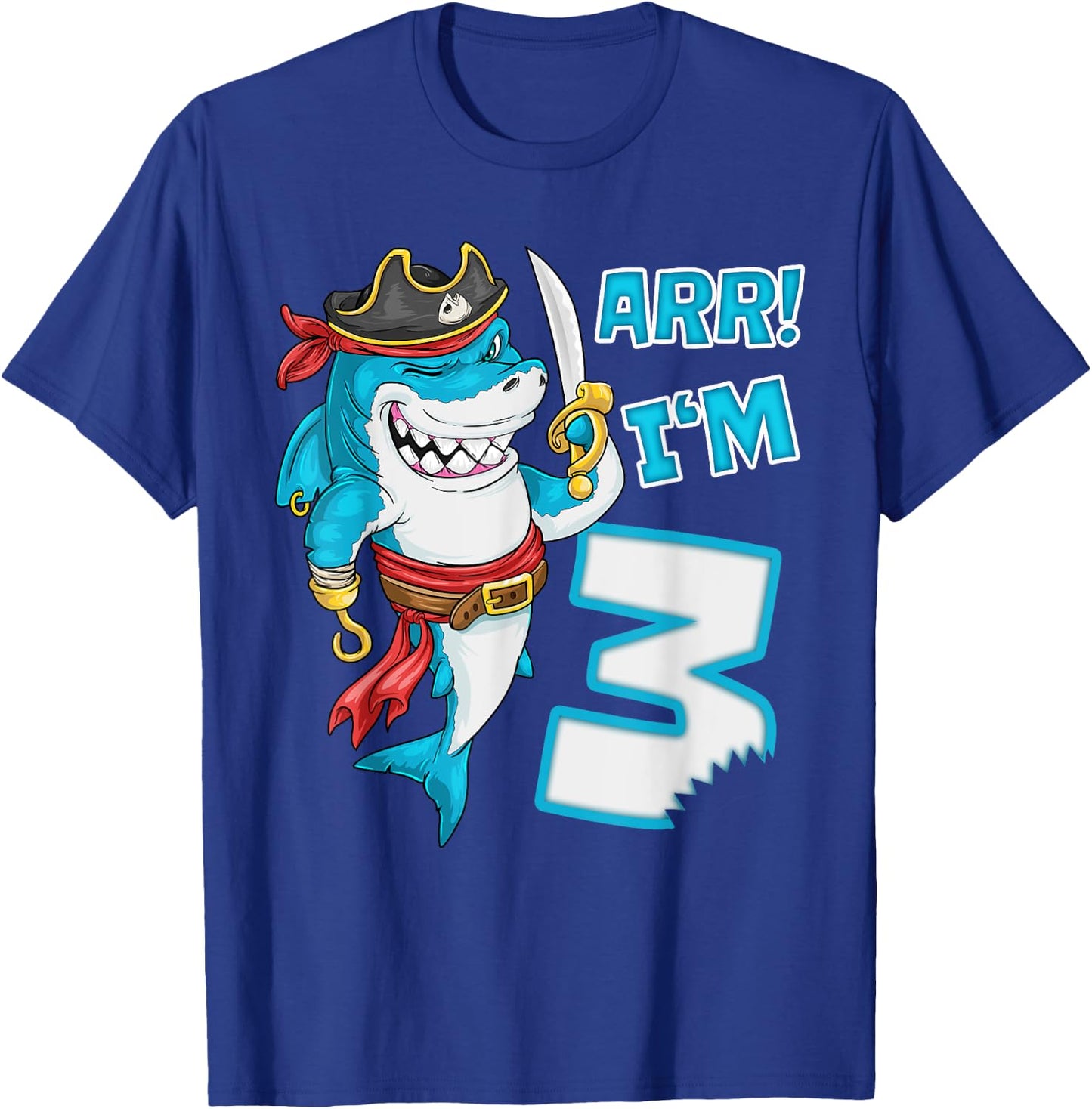 I'm 3 years Bday Shark pirate 3rd Birthday boy pirate Party T-Shirt - T-Shirt | Royal