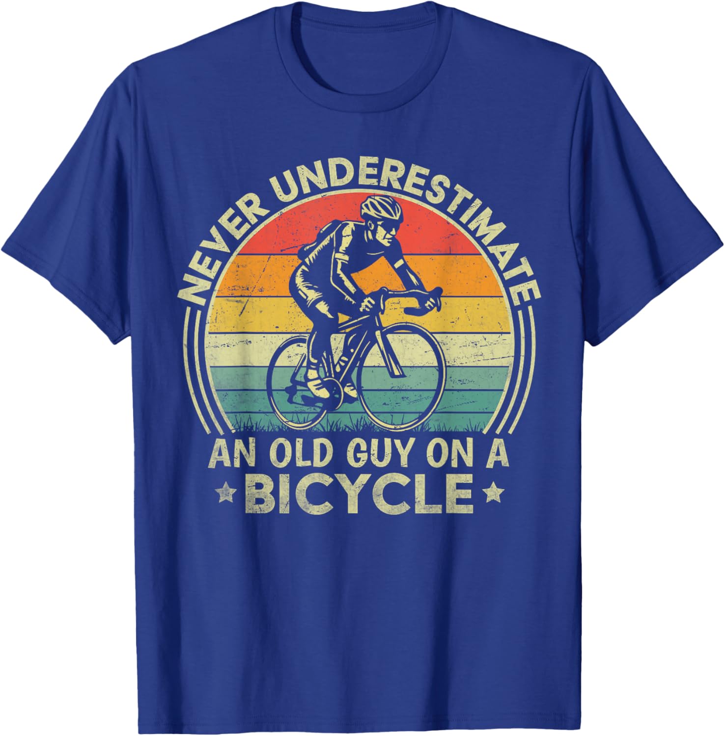 Never Underestimate An Old Guy On A Bicycle Funny Cycling T-Shirt - T-Shirt | Royal