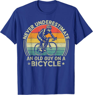 Never Underestimate An Old Guy On A Bicycle Funny Cycling T-Shirt - T-Shirt | Royal