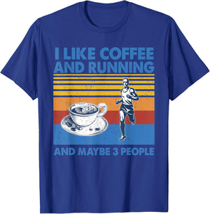 I like coffee and running and maybe 3 people Vintage Running T-Shirt - T-Shirt | Royal