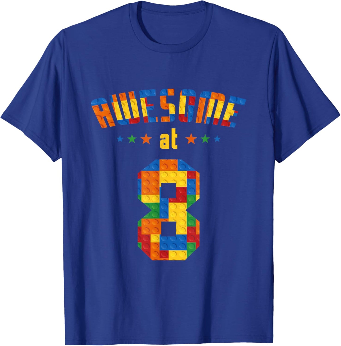 Awesome At 8 Years Old Kids Building Blocks Boy 8th Birthday T-Shirt - T-Shirt | Royal