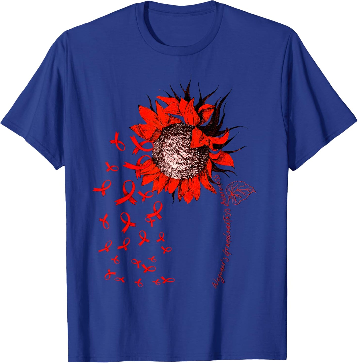 WEGENER'S GRANULOMATOSIS Awareness Sunflower Red Ribbon T-Shirt - T-Shirt | Royal
