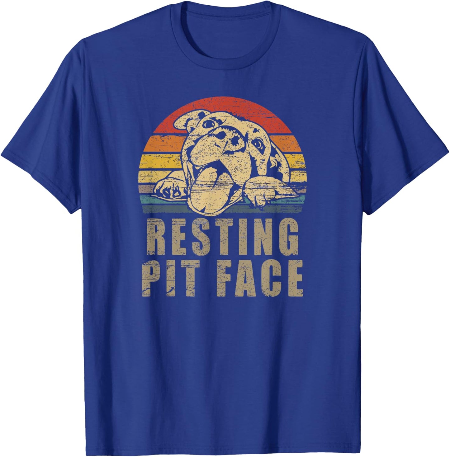Pitbull Love - I Love My Pit Retro Vintage Resting Pit Face T-Shirt - T-Shirt | Royal