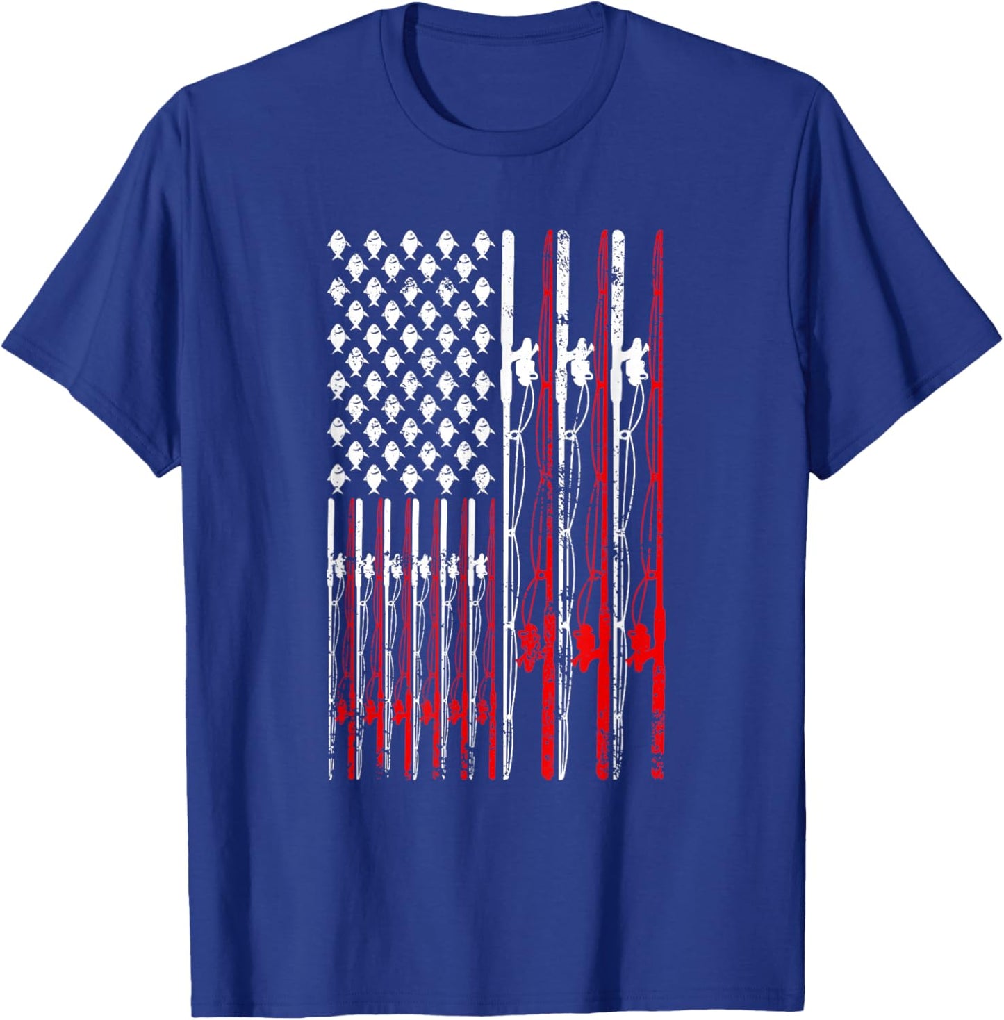 American Flag Fishing Rod Fishing Lover Vintage Fisherman T-Shirt - T-Shirt | Royal