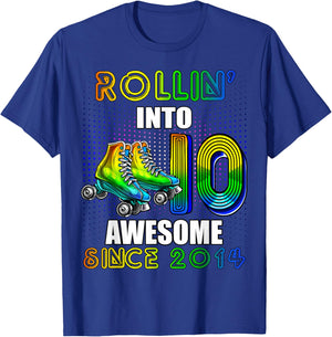 Roller Skating 10th Birthday Boys Rollin 10 Awesome 2014 T-Shirt - T-Shirt | Royal