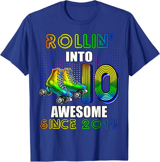 Roller Skating 10th Birthday Boys Rollin 10 Awesome 2014 T-Shirt - T-Shirt | Royal