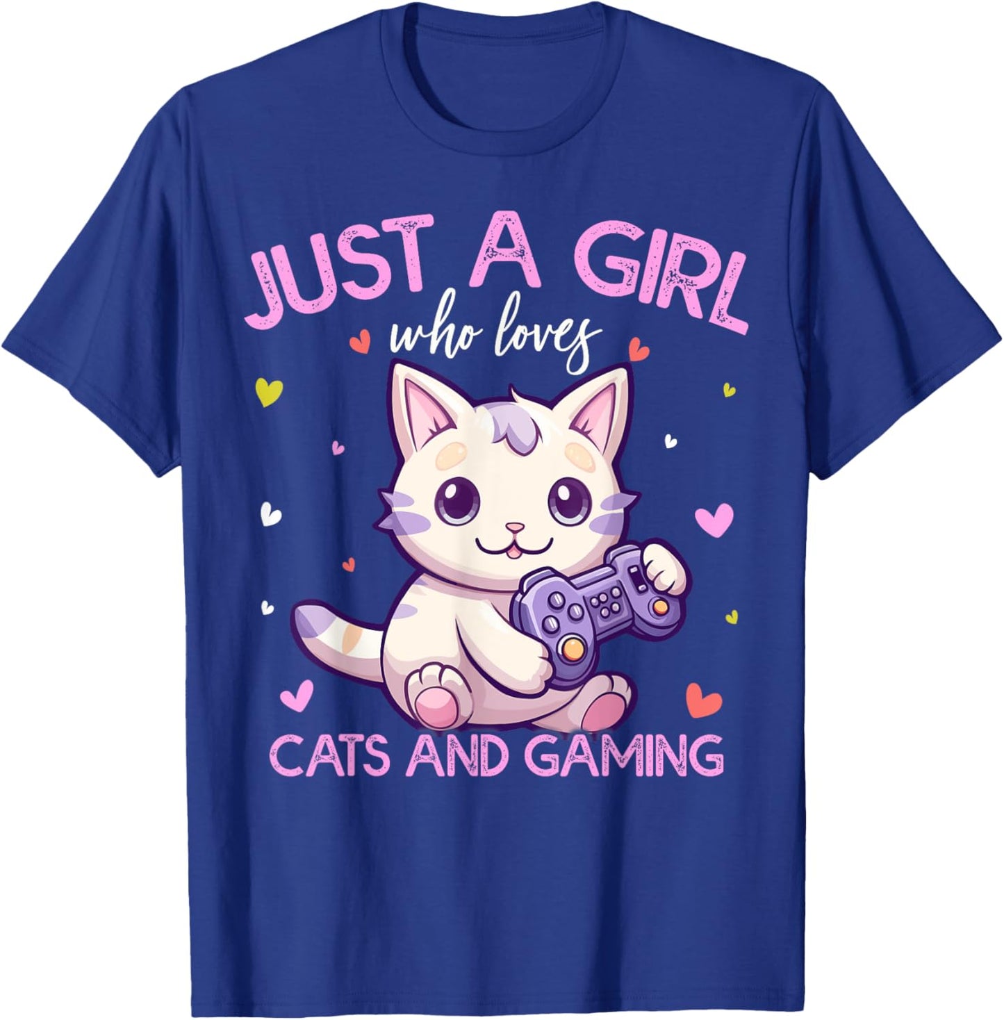 Just A Girl Who Loves Cats And Gaming Girls Kids Women T-Shirt - T-Shirt | Royal