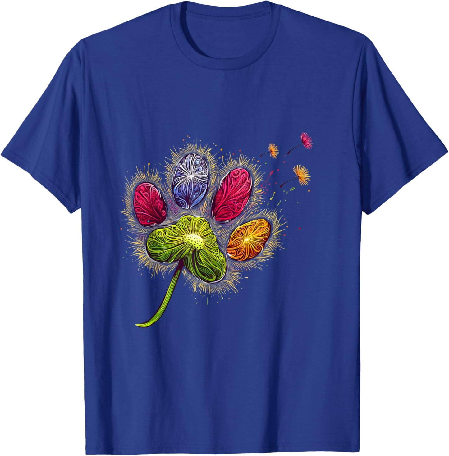 Colorful Big Paw Print Dandelion Paw Print Graphic T-Shirt - T-Shirt | Royal