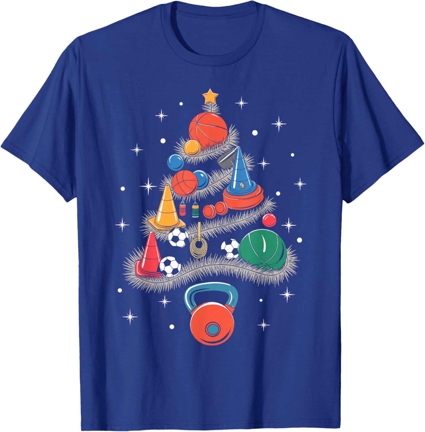 PE Teacher Xmas Physical Education Teacher Christmas Tree T-Shirt - T-Shirt | Royal
