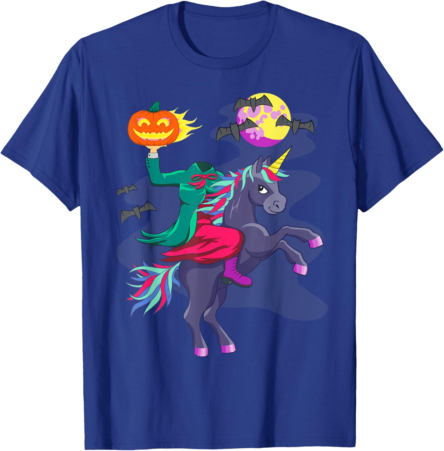 Unicorn Halloween Headless Horseman Pumpkin Head Graphic T-Shirt - T-Shirt | Royal