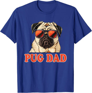 pug. Pug Dad -Adults Black Cartoon T-Shirt - T-Shirt | Royal