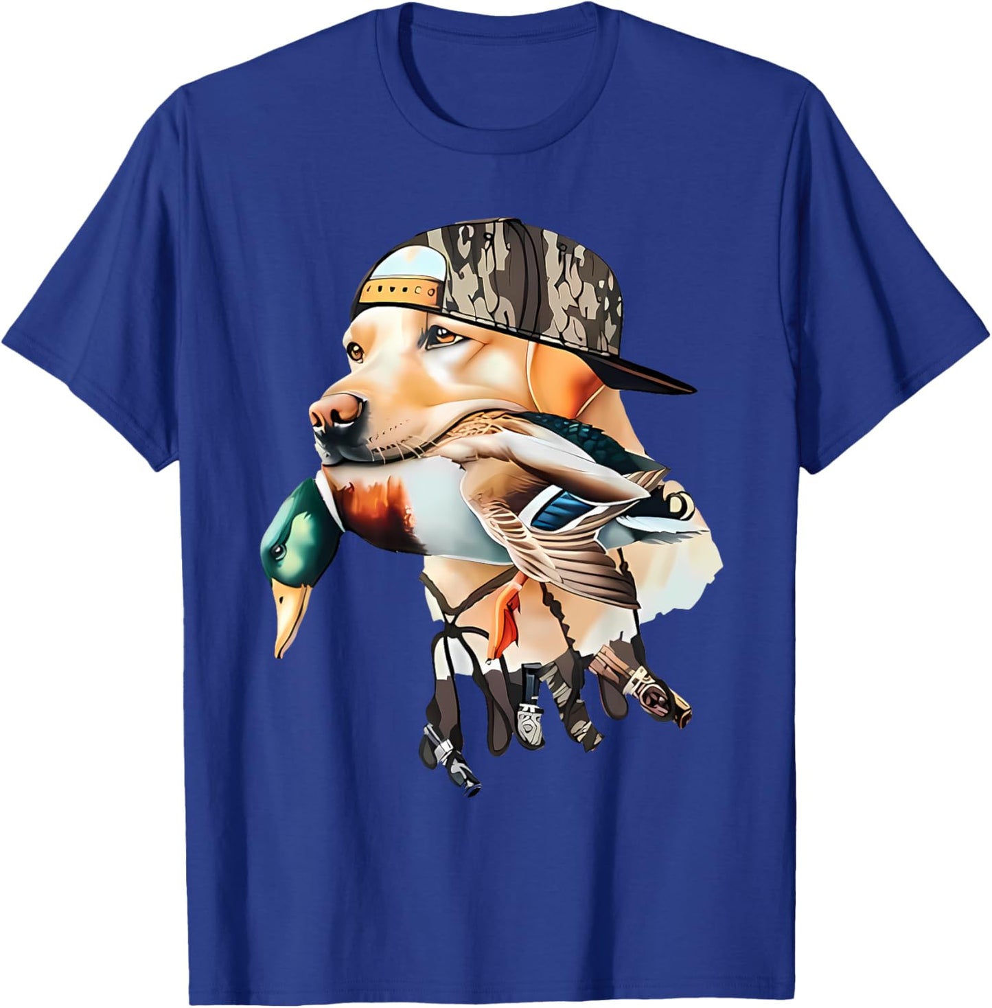 Bold Hunting Dog With Duck Hello Hunting Season Men Women T-Shirt - T-Shirt | Royal