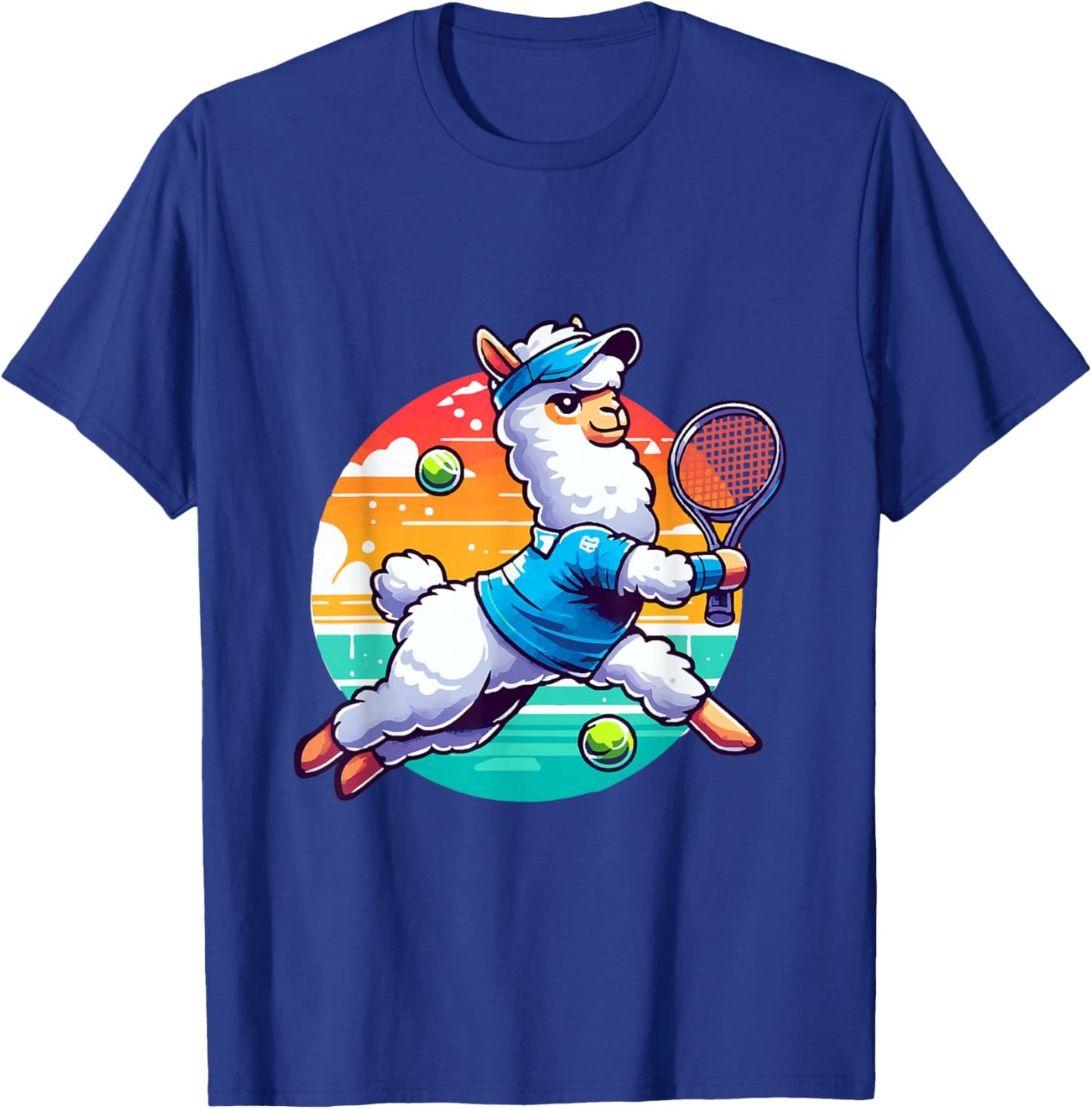 Llama Playing Tennis in Front of a Sunset T-Shirt - T-Shirt | Royal