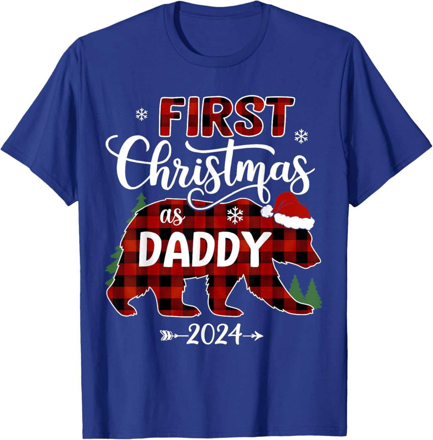 First Christmas As Daddy 2024 Bear Santa Hat Pregnancy Baby T-Shirt - T-Shirt | Royal