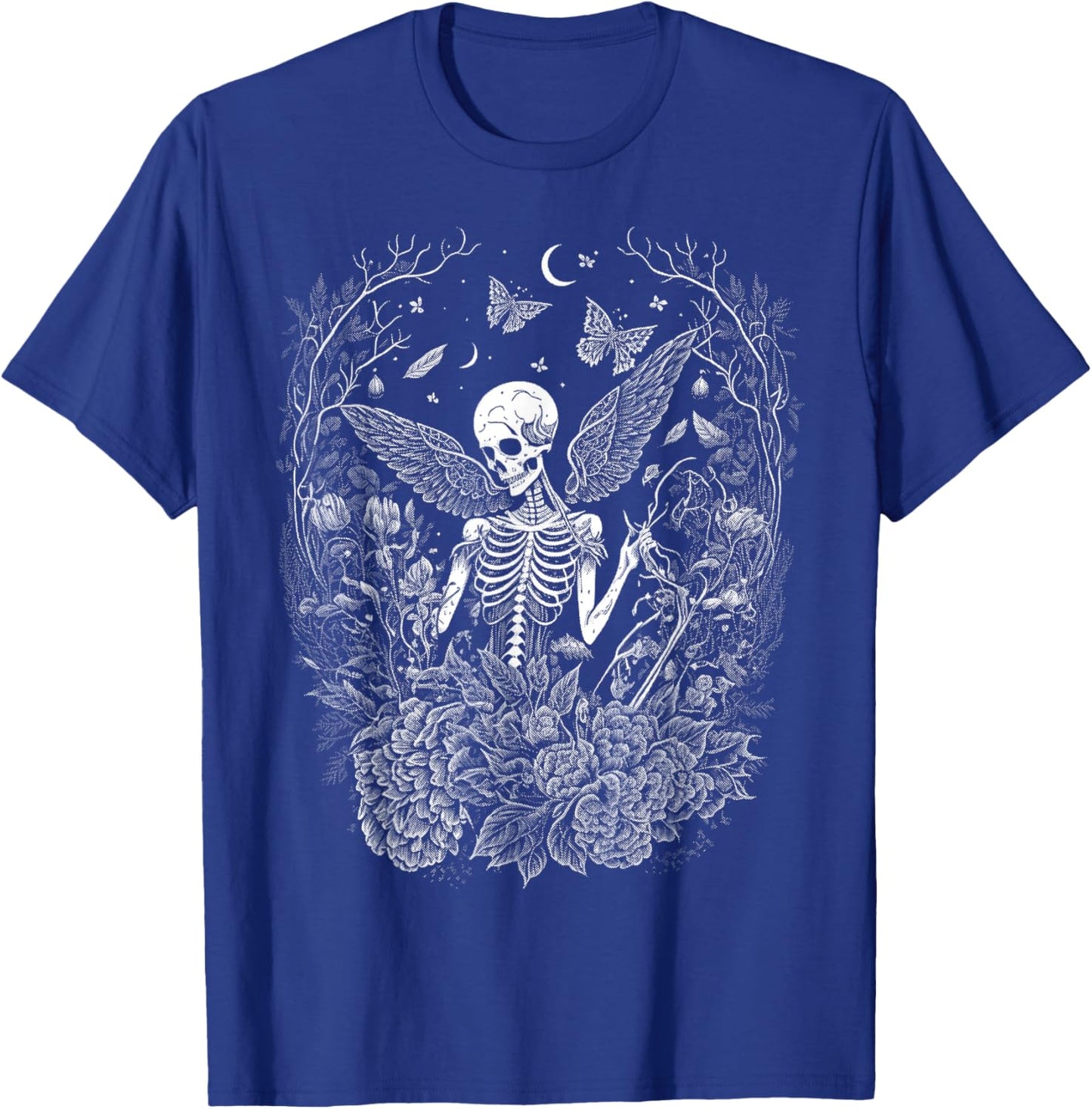 Cute Fairycore Floral Skeleton Aesthetic Girls Women Graphic T-Shirt - T-Shirt | Royal