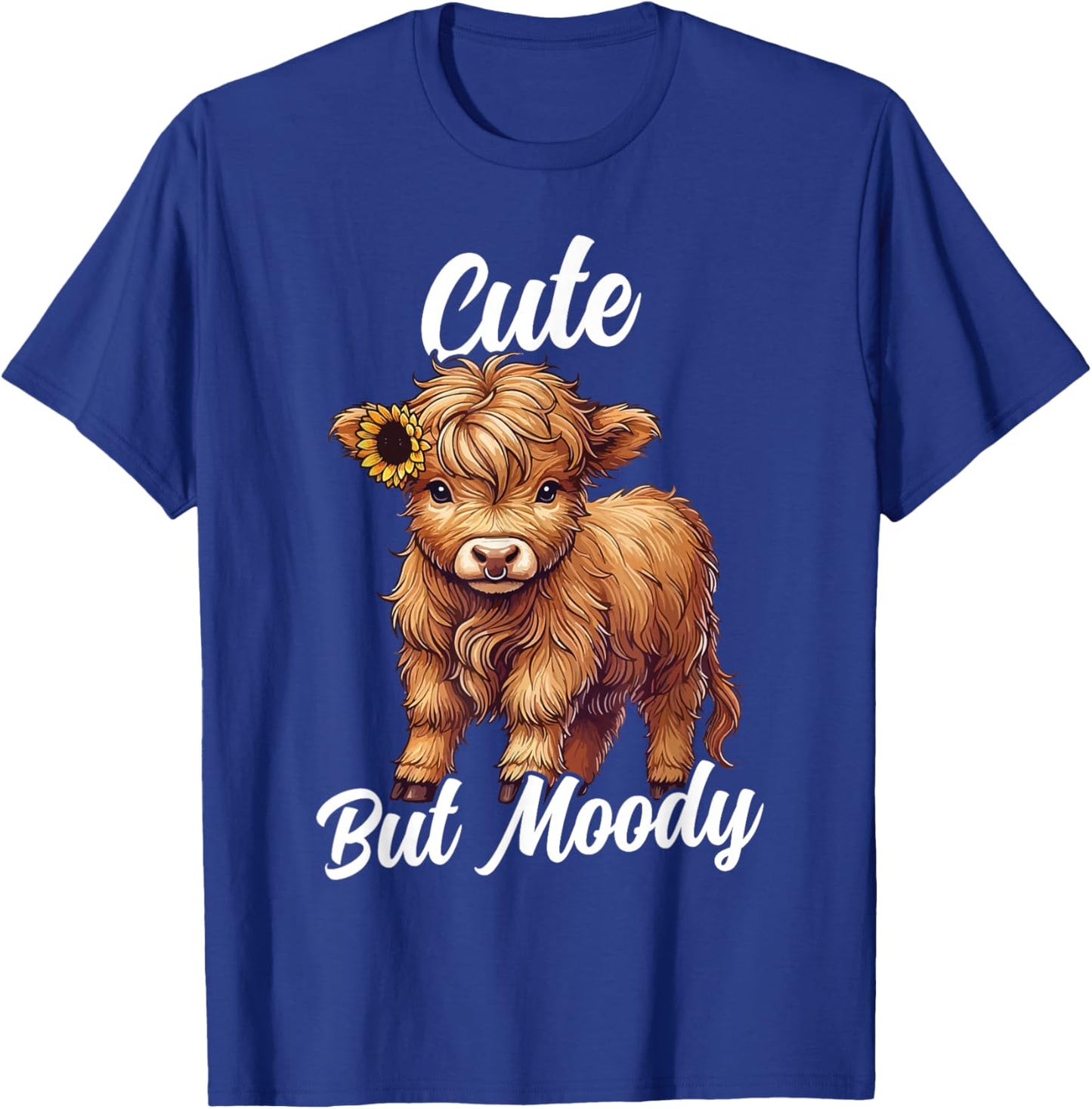 Cute But Moody Highland Cow Cowgirl Baby With Sunflower T-Shirt - T-Shirt | Royal