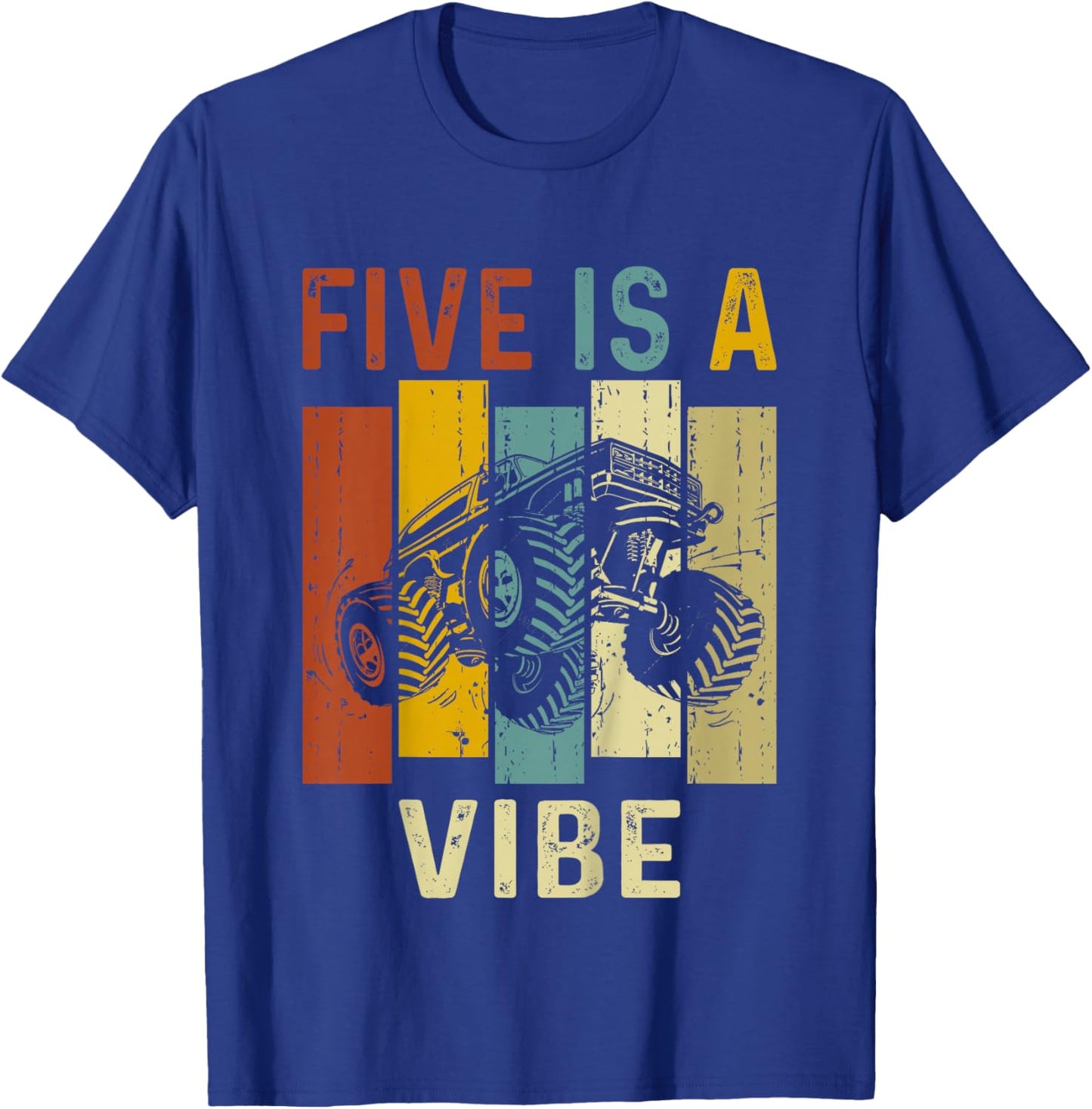 Five Is A Vibe Cute 5th Birthday design Monster 5Years Truck T-Shirt - T-Shirt | Royal