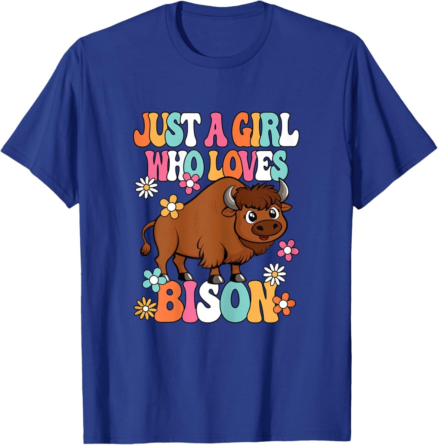 Just A Girl Who Loves Bison Cute Groovy Buffalo Girls Kids T-Shirt - T-Shirt | Royal