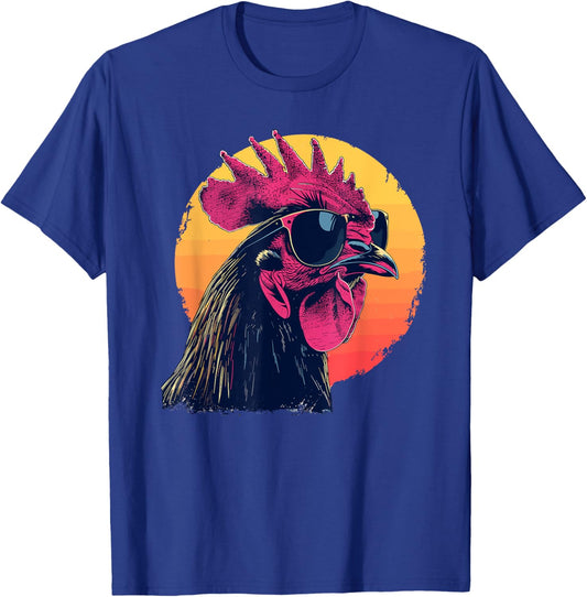Retro Vintage Chicken Cool Rooster Wearing Sunglasses T-Shir T-Shirt - T-Shirt | Royal