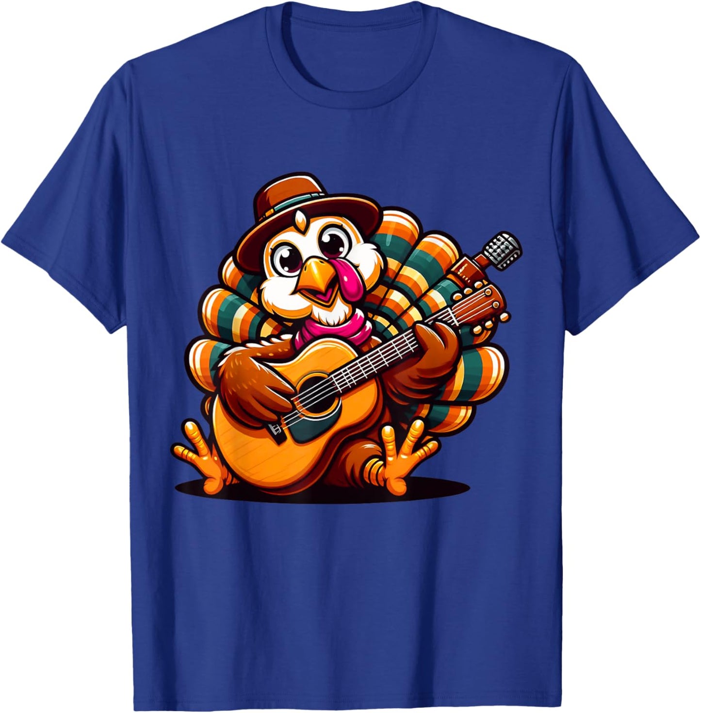 Thanksgiving for Family - Charming Turkey Playing Guitar T-Shirt - T-Shirt | Royal