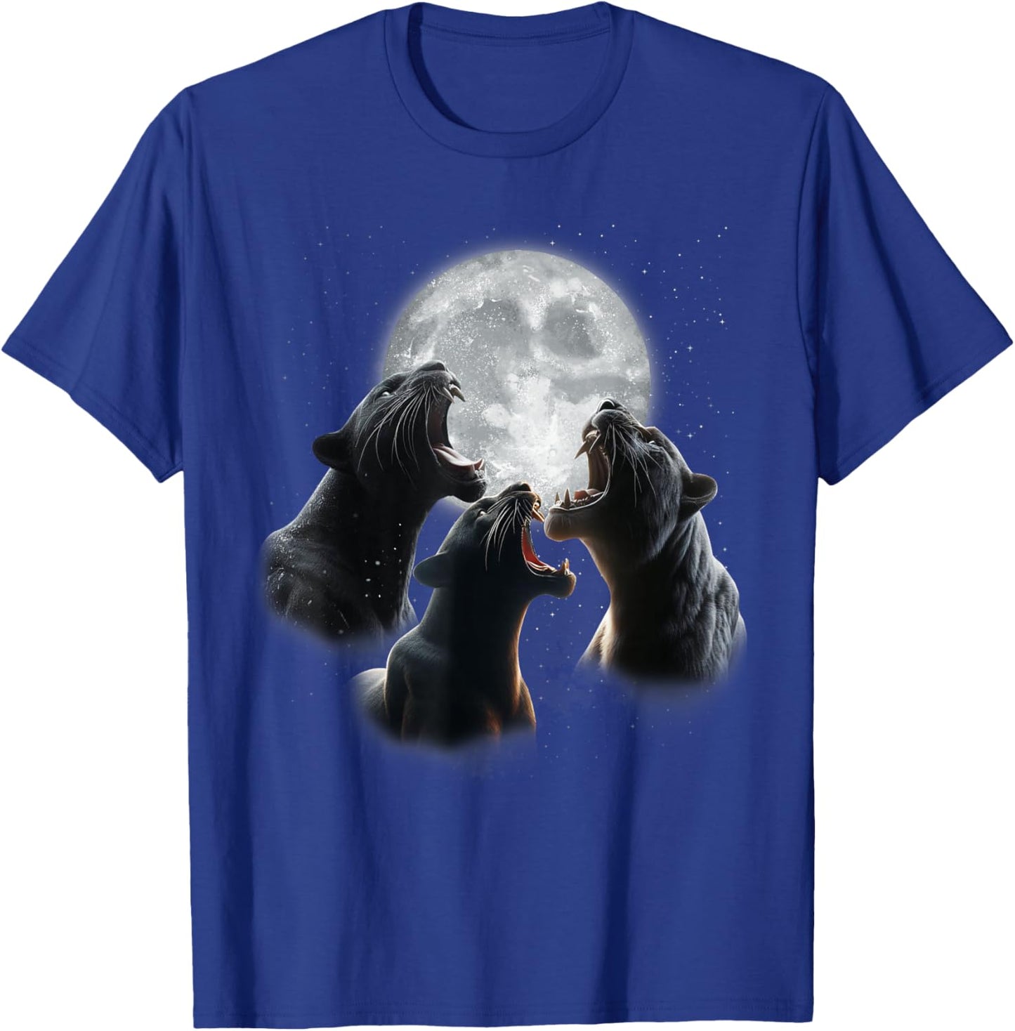 3 Panther Howling At The Moon Black Panther Leopard Jaguar T-Shirt - T-Shirt | Royal