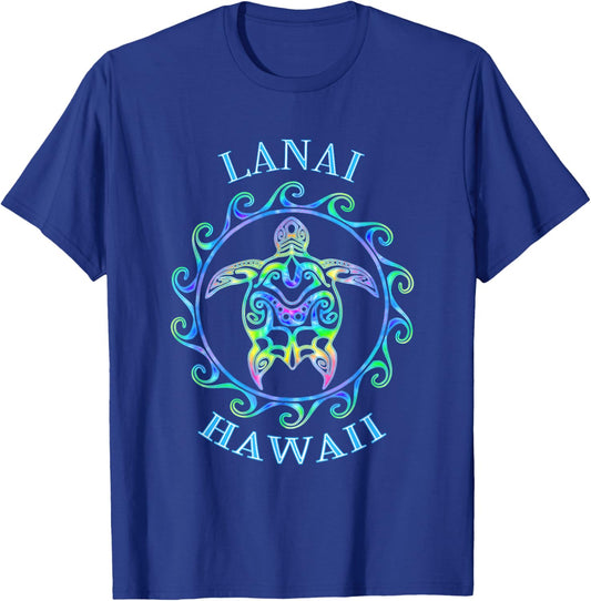 Lanai Hawaii Vacation Colorful Turtle T-Shirt - T-Shirt | Royal