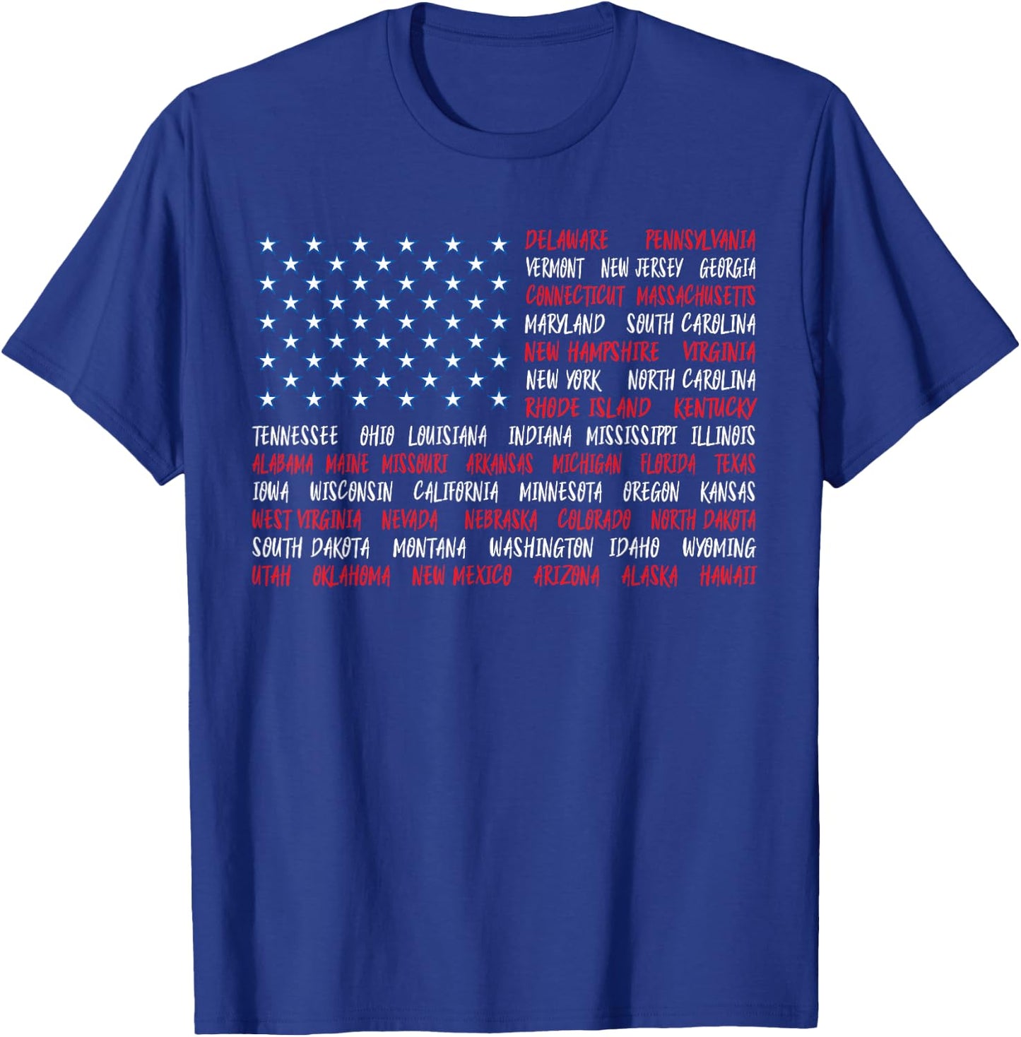 July 4th USA American Flag All 50 State Names T-Shirt - T-Shirt | Royal