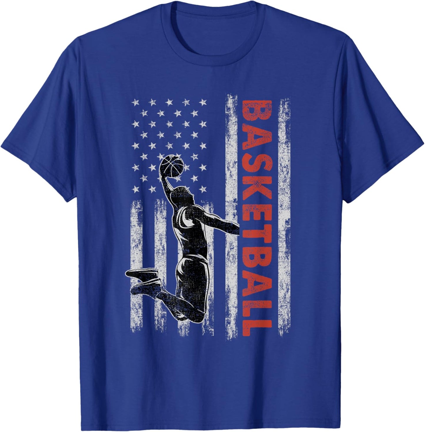 Basketball Lovers Vintage American Flag 4th Of July Gift Women Girls Kids Men T-Shirt - T-Shirt | Royal