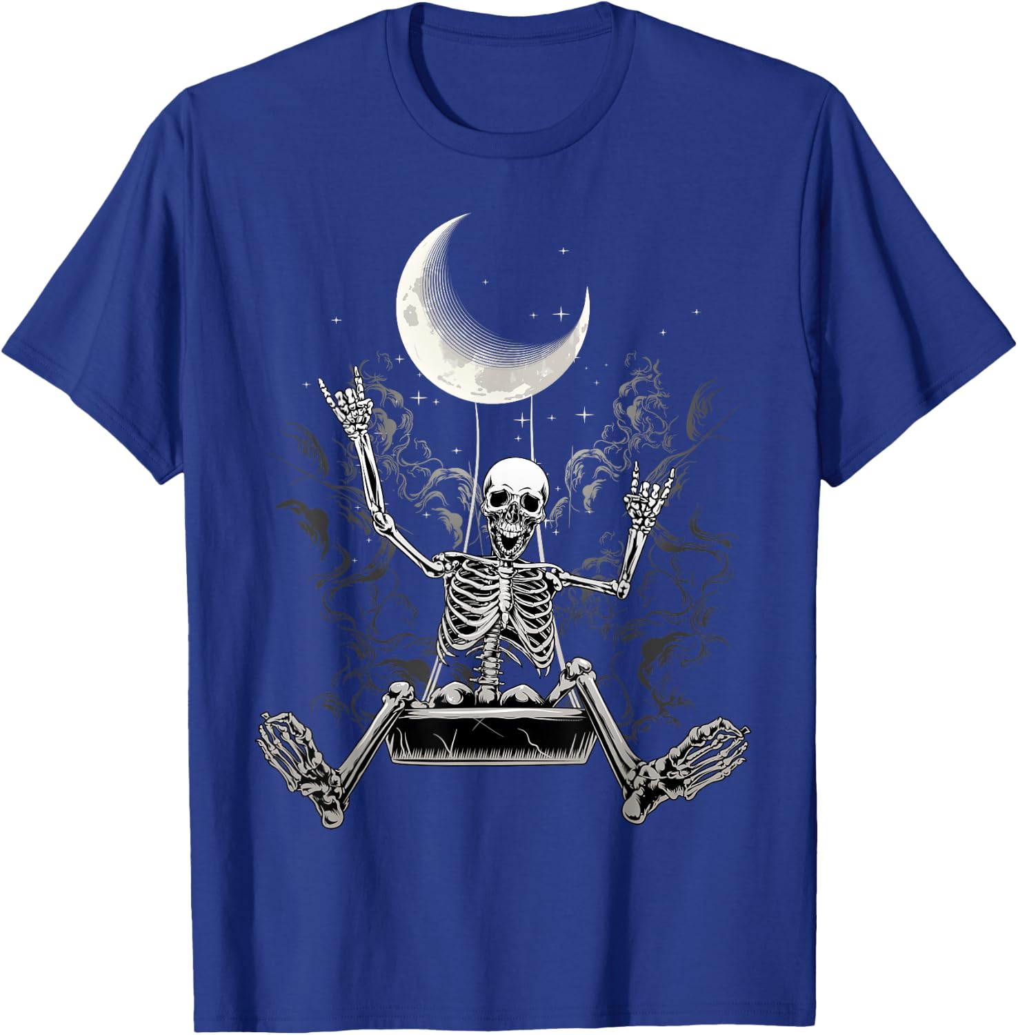 Moon Skeleton Rock On Hand Spooky Halloween Rock Concerts T-Shirt - T-Shirt | Royal