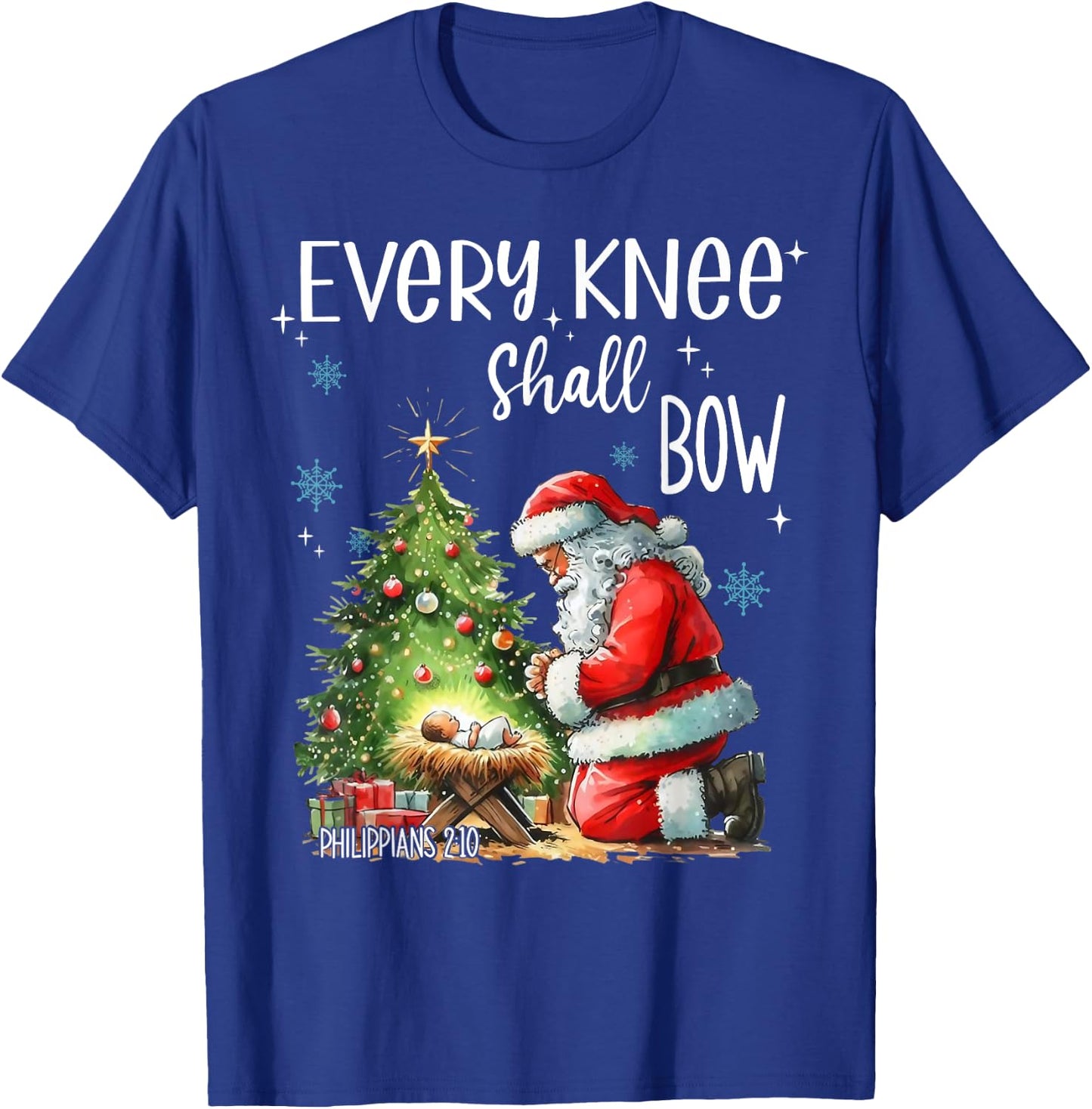Every Knee Shall Bow Santa Claus Jesus Christian Christmas T-Shirt - T-Shirt | Royal