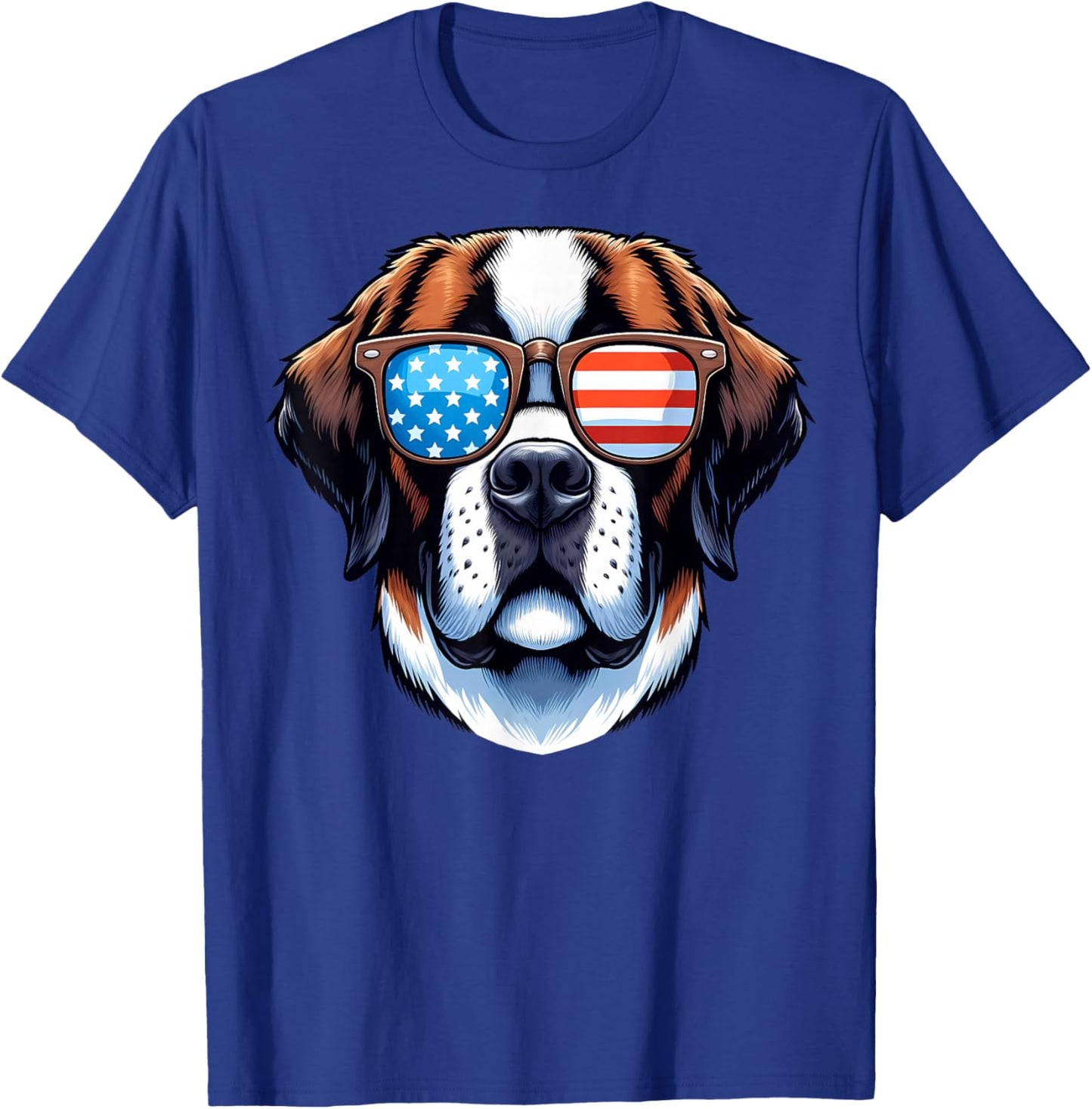 Saint Bernard Patriotic American Flag USA Sunglasses Dog T-Shirt - T-Shirt | Royal