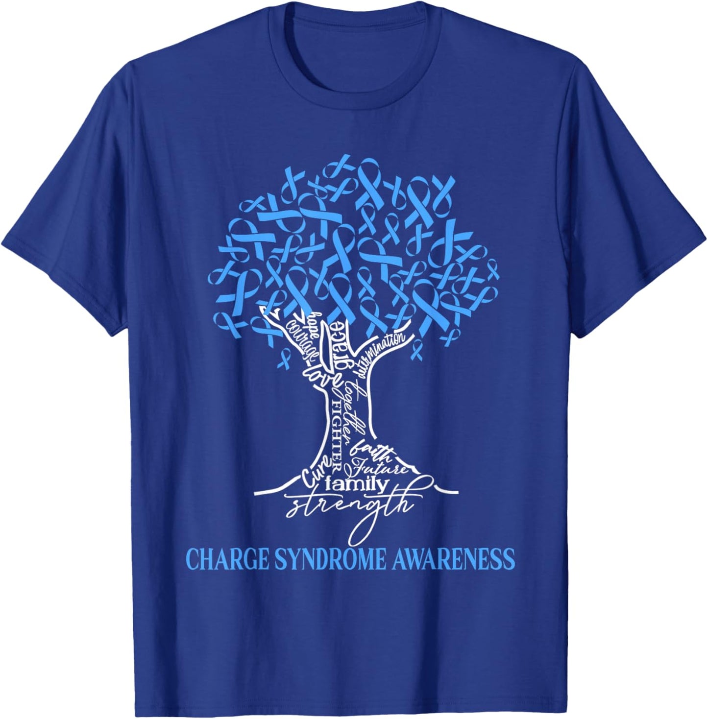 Charge Syndrome Awareness Tree Ribbon Blue T-Shirt - T-Shirt | Royal