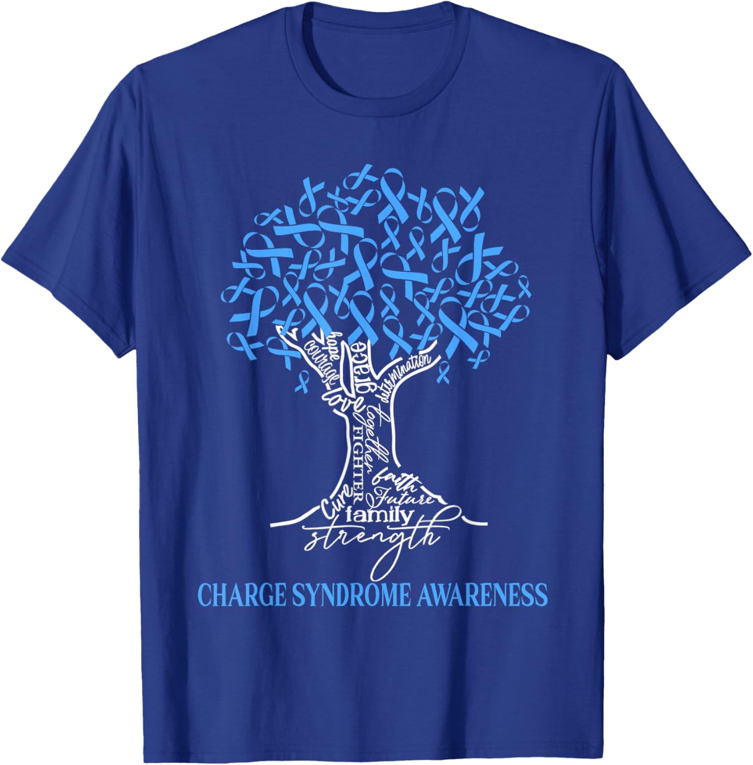 Charge Syndrome Awareness Tree Ribbon Blue T-Shirt - T-Shirt | Royal