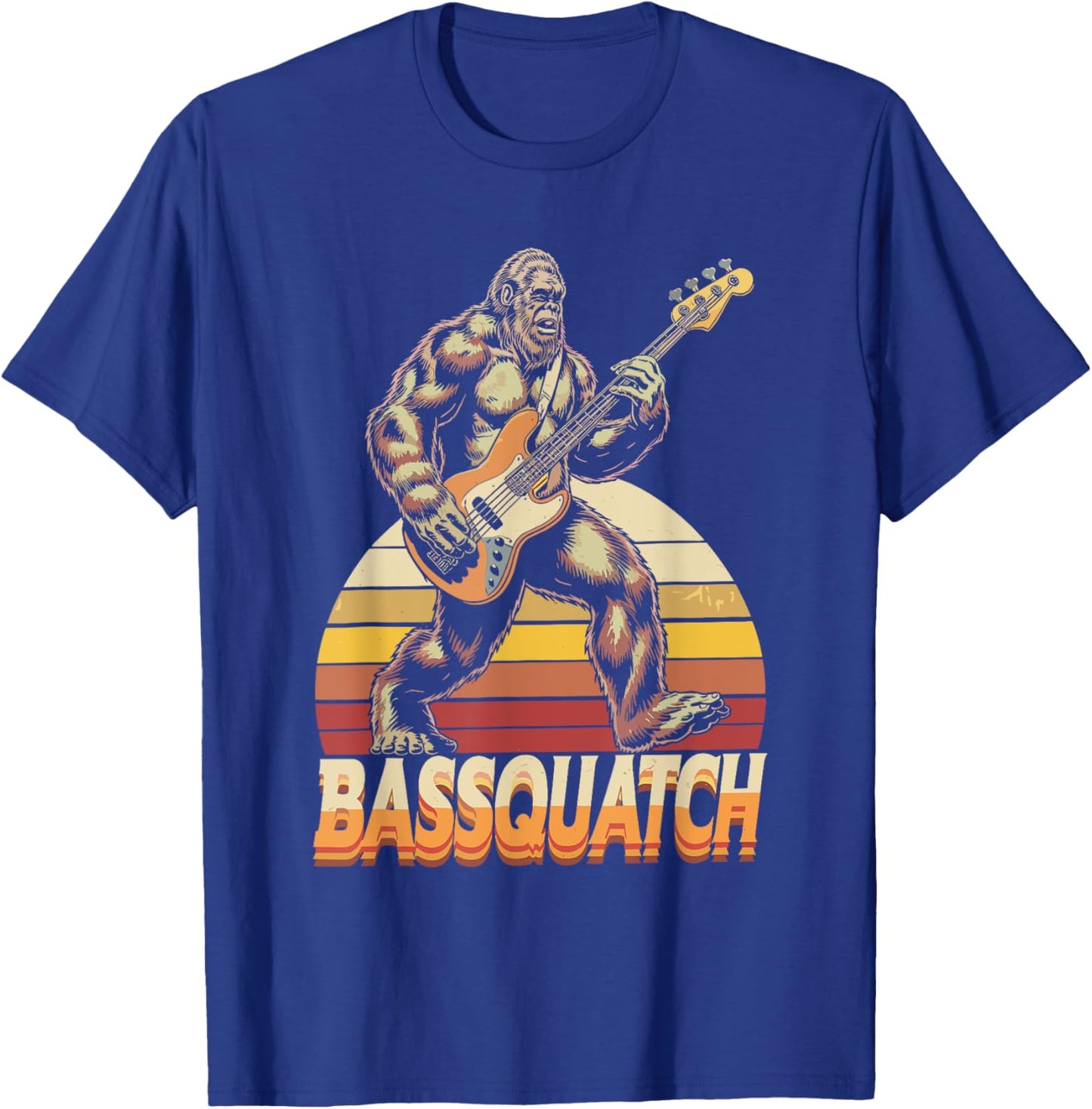 Bassquatch, Retro Bigfoot Bass Guitar Sasquatch T-Shirt - T-Shirt | Royal
