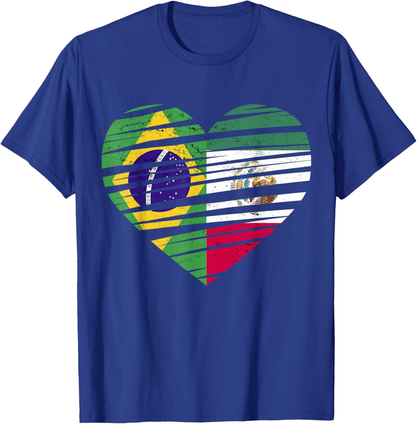 Brazil Mexico Flag Heart Hispanic Grown Brazilian Flag T-Shirt - T-Shirt | Royal