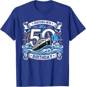 Cruising Into My 50th Birthday Cruise T-Shirt - T-Shirt | Royal