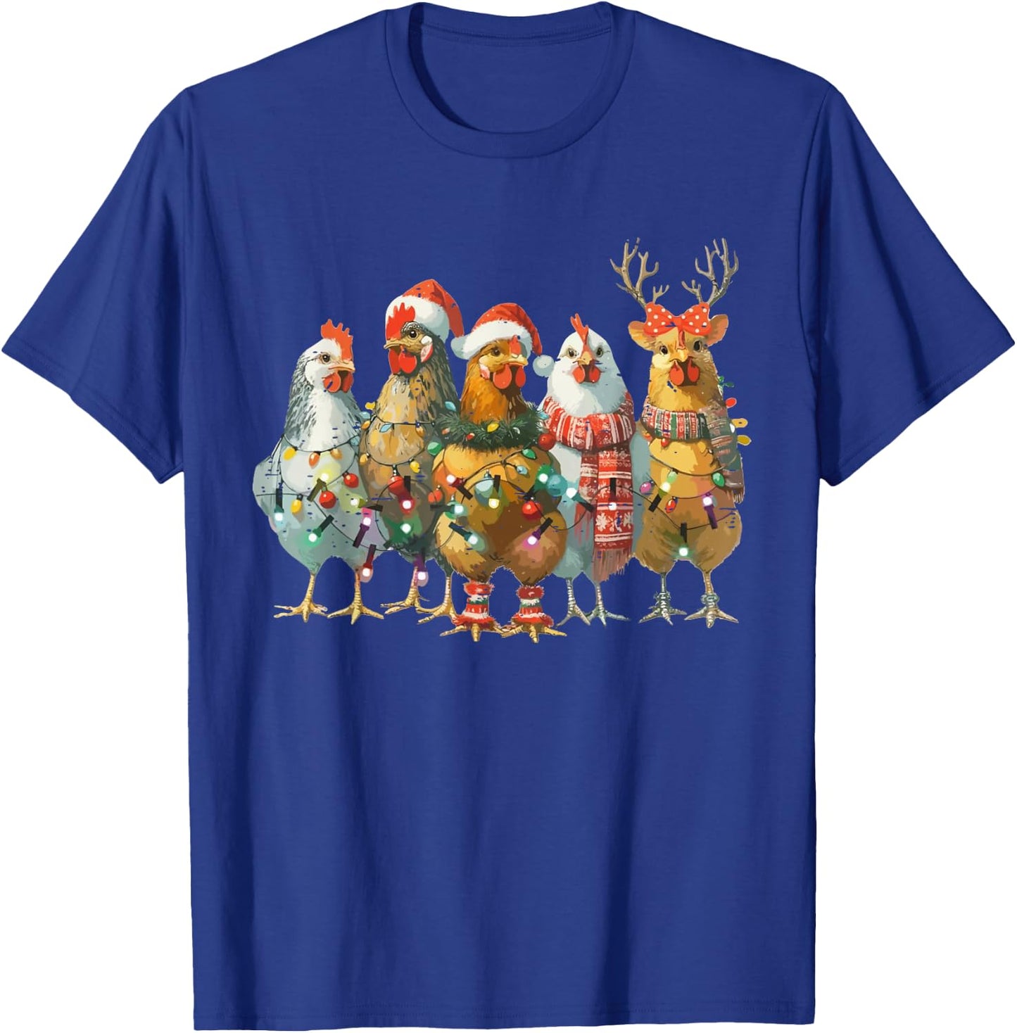 Funny Chicken Christmas Lights Farm Animal Cute Xmas Holiday T-Shirt - T-Shirt | Royal