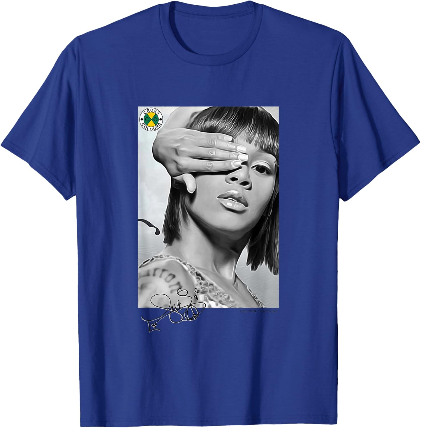 CROSS COLOURS Lisa Left Eye Lopes Legacy | 1990's Vintage Legends Adult T-Shirt - T-Shirt | Royal